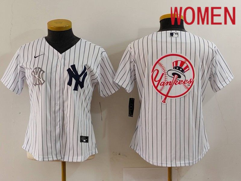 Women New York Yankees Blank White stripe Game 2024 Nike MLB Jersey style 18->women mlb jersey->Women Jersey